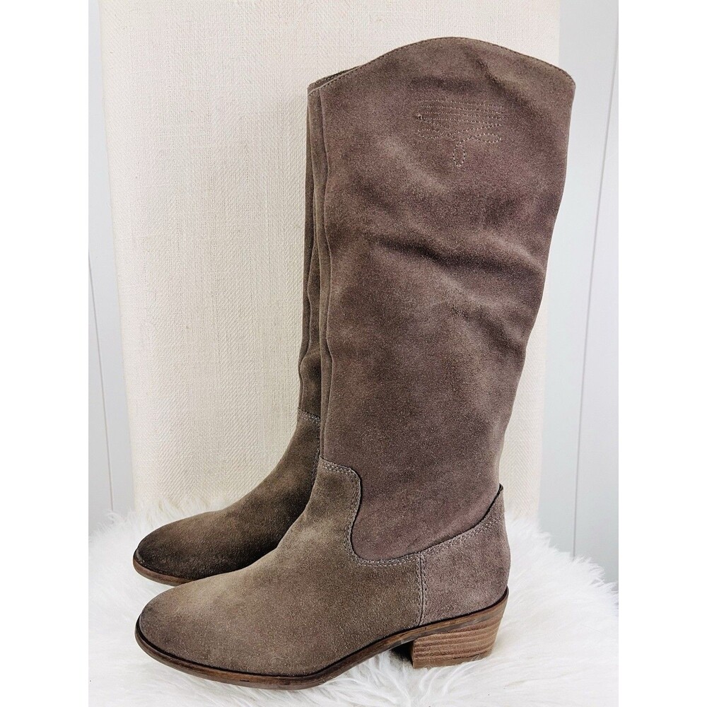 FRYE Cara Tall Taupe Gray Suede Boho Slouchy Western Festival Riding Boots 7.5M
